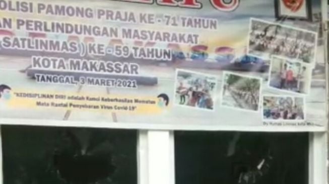 Kaca Pos Satpol PP Makassar Rusak Diserang OTK, Personil Diminta Sabar