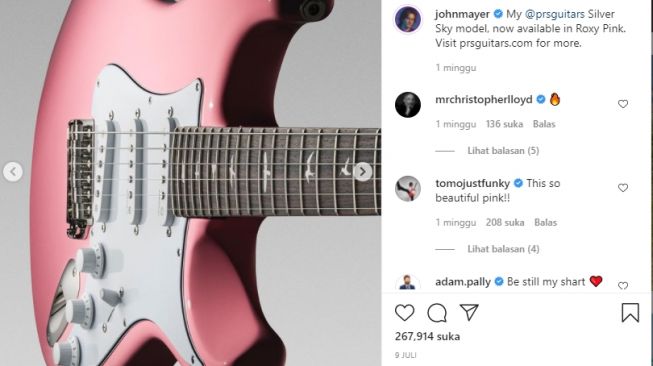 Detail gitar pink hadiah John Mayer kepada Rose Blackpink [Instagram/johnmayer]