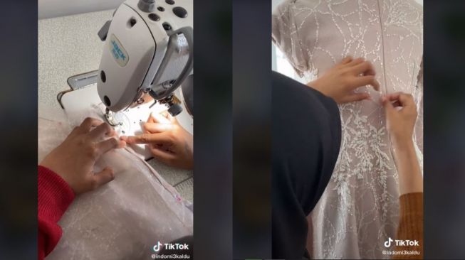 Wanita Buat Gaun Pengantin Sendiri (tiktok.com/@indomi3kaldu)