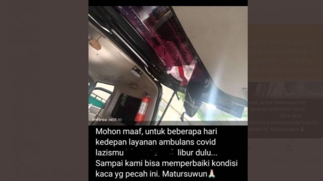 Karena kaca pecah, mobil ambulans LazisMu tidak beroperasi sampai waktu yang tidak dapat ditentukan (Twitter)