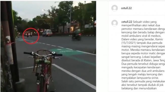 Dua pemotor ajak balapan ambulans di jalan raya (Instagram)