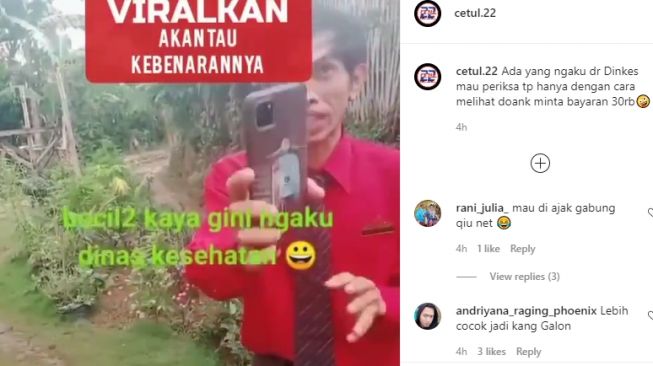 Viral pemuda ngaku dari Dinas Kesehatan, tawarkan cek kesehatan tanpa diperika. (Instagram/cetul.22)