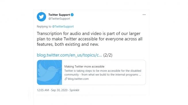 Fitur baru Twitter, teks di tweet suara. [Twitter]