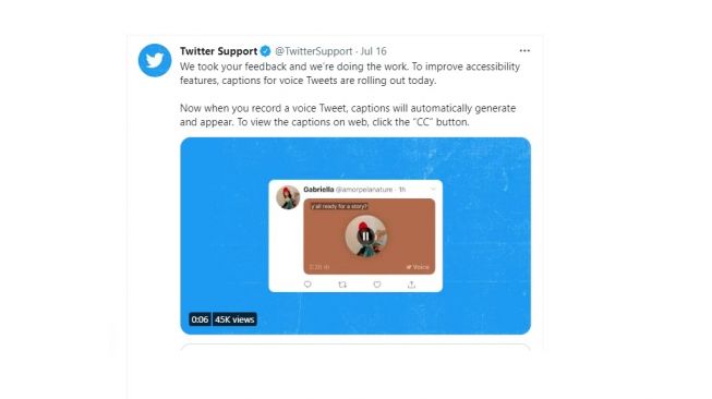Fitur baru Twitter, teks di tweet suara. [Twitter]