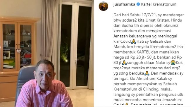 Jusuf Hamka singgung kartel kremasi jenazah Covid-19. (Instagram/@jusufhamka)