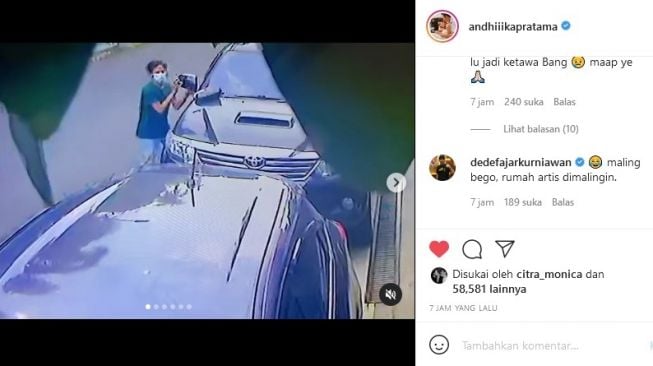 Spion mobil milik Andhika Pratama dan Ussy Sulistiawaty dibobol maling. [Instagram]