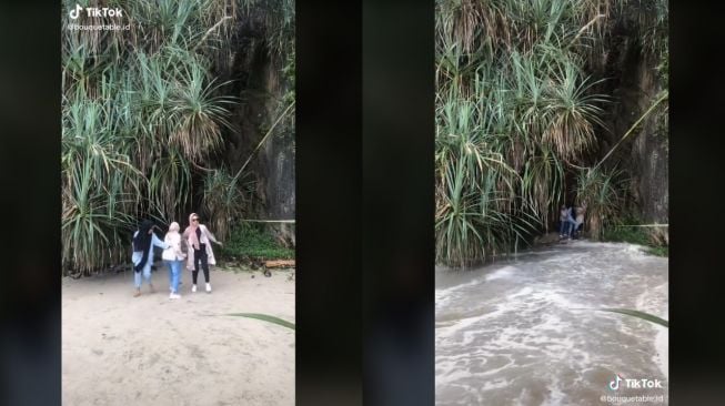 Terekam Momen Air Laut Tiba-tiba Naik (TikTok)