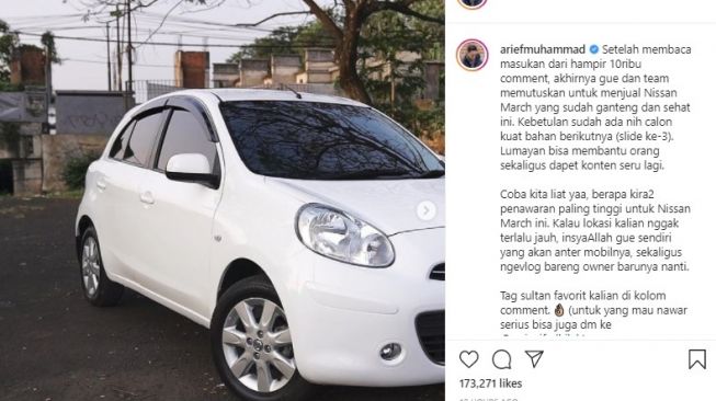 Fakta Arief Muhammad lelang mobil korban pinjol. (Instagram/ariefmuhammad)
