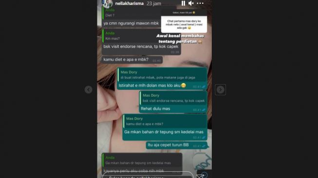 Isi chat pertama Nella Kharisma dan Dorry Harsa [Instagram/nellakharisma]