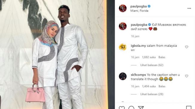 Paul Pogba dan sang istri Zulay Pogba kompak mengenakan pakaian Islami saat merayakan Idhul Adha. (Instagram/paulpogba)