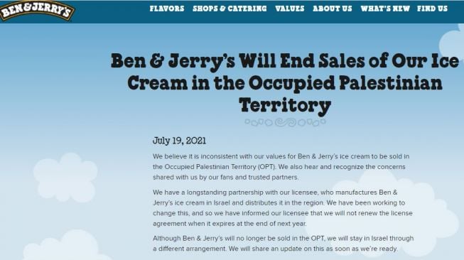 Es krim Ben & Jerry's hentikan penjualan di Israel. (benjerry)