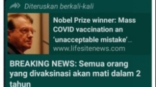 CEK FAKTA: Benarkah Semua Orang yang Sudah Vaksin Covid-19 Akan Mati dalam 2 Tahun?