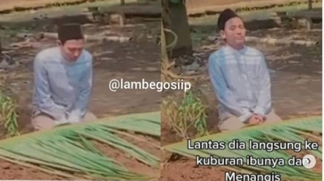 Mengharukan, Tak Sempat Melihat Mendiang Ibu, Santri Menangis Sesenggukan di Pemakaman