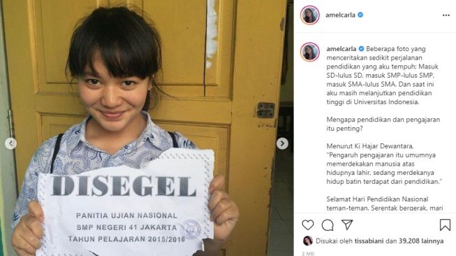 Potret terkini Amel Carla dengan pipi tirus. [Instagram]