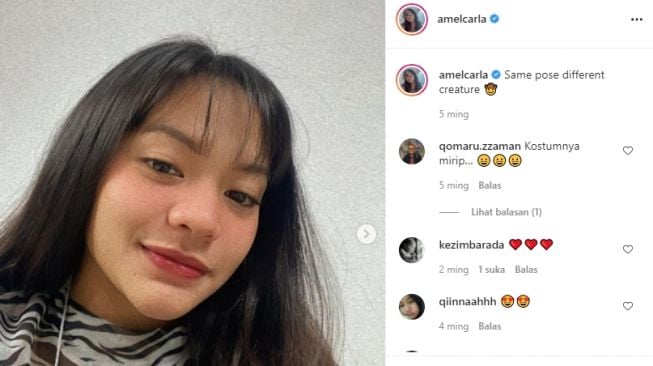 Potret terkini Amel Carla dengan pipi tirus. [Instagram]