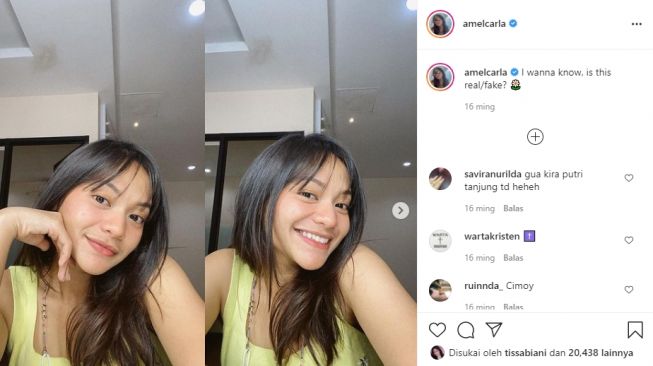 Potret terkini Amel Carla dengan pipi tirus. [Instagram]