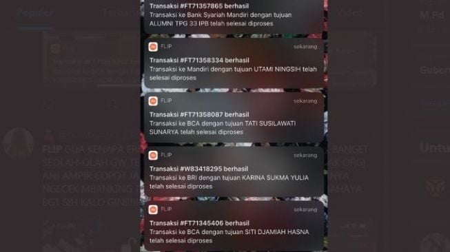 Aplikasi Flip eror bom notifikasi transaksi (Ist)