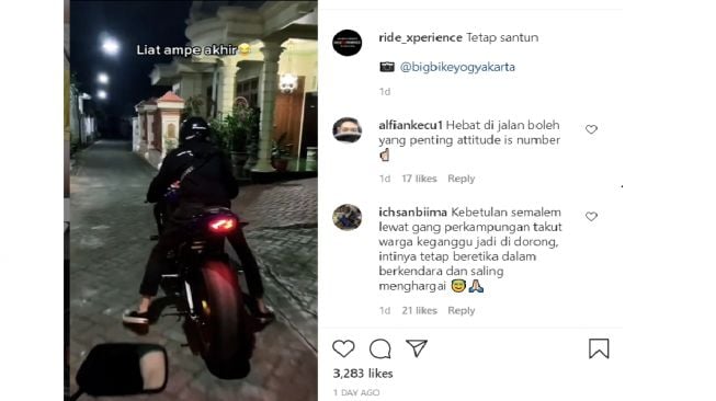 Aksi pengendara moge saat melintas di gang sempit tuai pujian warganet (Instagram)