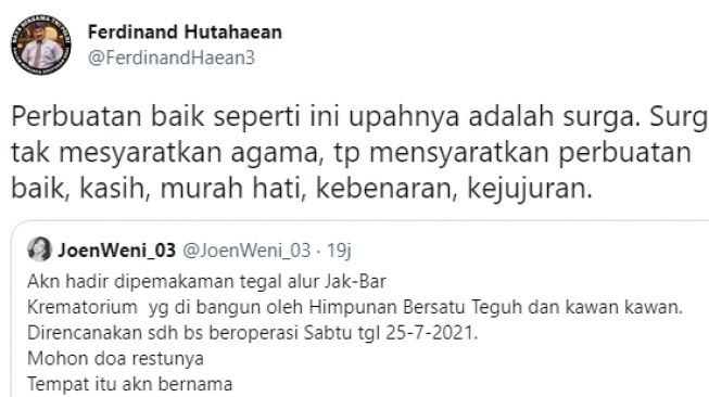 Ferdinand Hutahaean Sebut Surga Tak Mensyaratkan Agama, Warganet: Berisik!