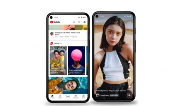 Ilustrasi tampilan Youtube Shorts, fitur pesaing TikTok, yang tersedia di Indonesia mulai Jumat (23/7/2021). [Antara]