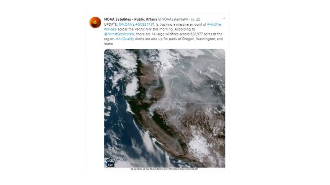 Penampakan asap kebakaran hutan Oregon, Amerika Serikat. [Twitter]