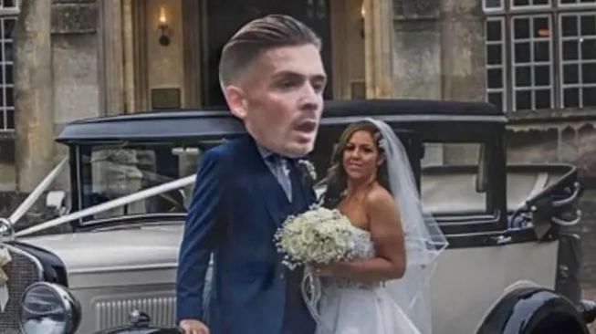 Kocak! Mempelai Wanita Edit Suaminya di Foto Pernikahan dengan Muka Jack Grealish