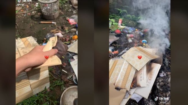 Nyesek! Mendadak Batal Nikah, Viral Pria Ini Bakar Undangan Pernikahannya Sendiri