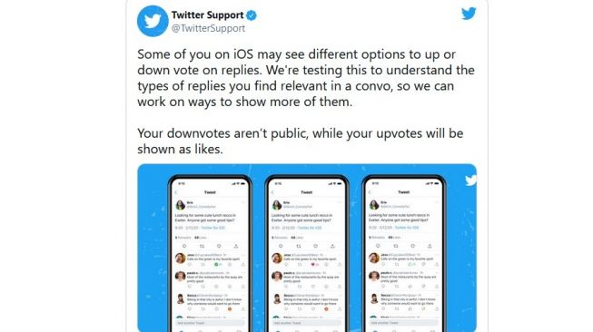 Twitter Suppert berikan keterangan upvote dan downvote [The Verge].