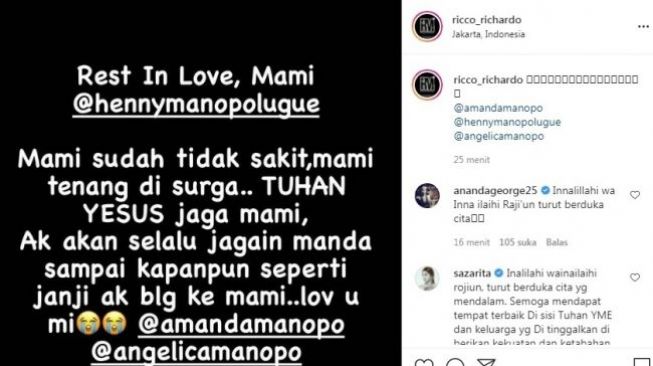 Unggahan soal Amanda Manopo [Instagram/@ricco_richardo]