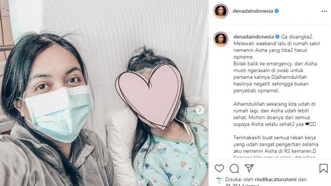 Anak artis Denada dilarikan ke rumah sakit. Kondisi terkini Shakira Aurum alias Aisha pun diungkap Denada.