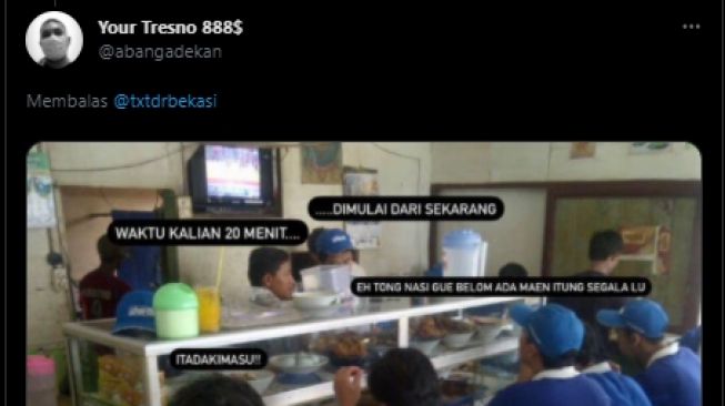 Viral Kompilasi Meme PPKM Level 4 Makan di Tempat 20 Menit, Publik: Bengek Hyung. (Twitter/@abangadekan)