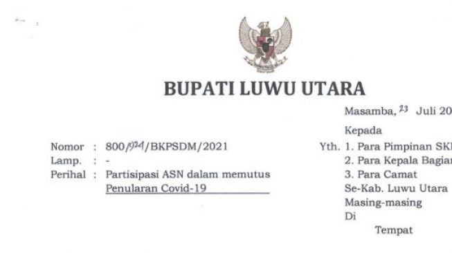 Ini 5 Butir Partisipasi ASN Luwu Utara dalam Memutus Penularan COVID-19.
