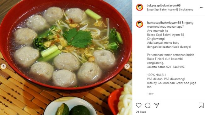 Bakso Sapi Bakmi Ayam 68, kuliner Singkawang. (Instagram)