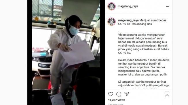 Viral Wanita Berpakaian APD Jual Surat Bebas Covid-19 Palsu di Dalam Bus