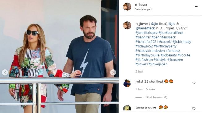 Potret mesra liburan Jennifer Lopez dan Ben Affleck. [Instagram]