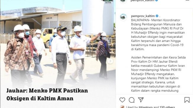 Kunjungan Menko PMK ke Kaltim, Tuai Sindiran Netizen Soal Ketersediaan Tabung Oksigen