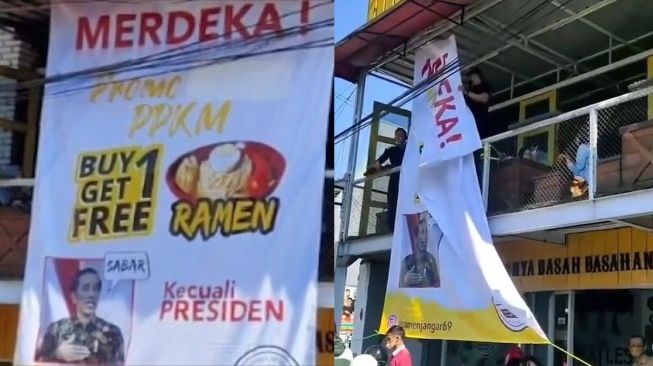 Viral Baliho Promo Ramen Buy 1 Get 1 Free Kecuali Jokowi Dicopot Paksa Aparat