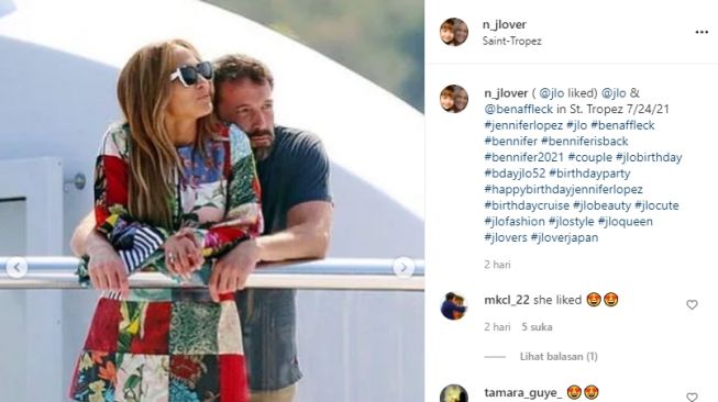 Potret mesra liburan Jennifer Lopez dan Ben Affleck. [Instagram]