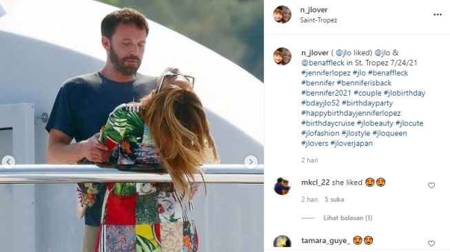 Potret mesra liburan Jennifer Lopez dan Ben Affleck. [Instagram]