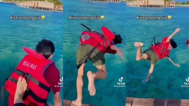 Viral Cewek Tendang Pacar yang Tak Bisa Berenang ke Laut, 'Tendangan Pencabut Nyawa'