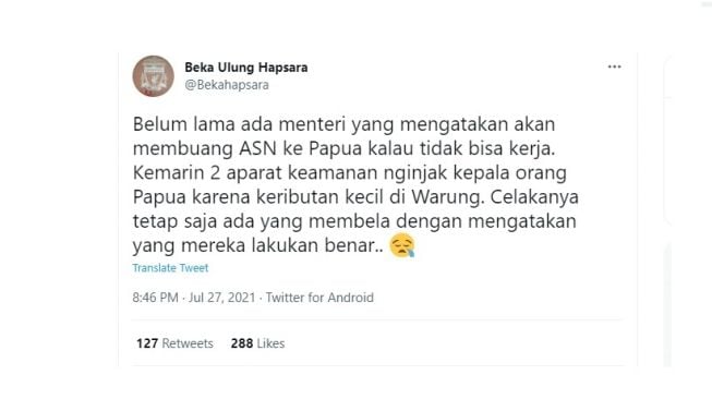 Cuitan warganet soal Papua. [Twitter]