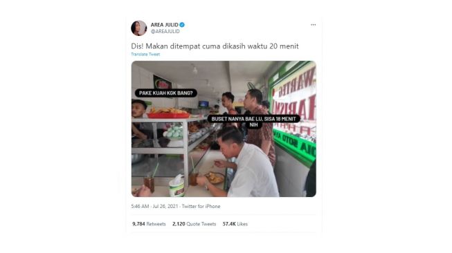 Meme batas waktu makan 20 menit. [Twitter]