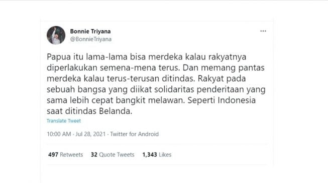 Cuitan warganet soal Papua. [Twitter]