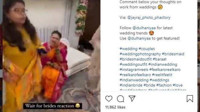 Pengantin pria kerja saat menikah. (Instagram/@dulhaniyaa)