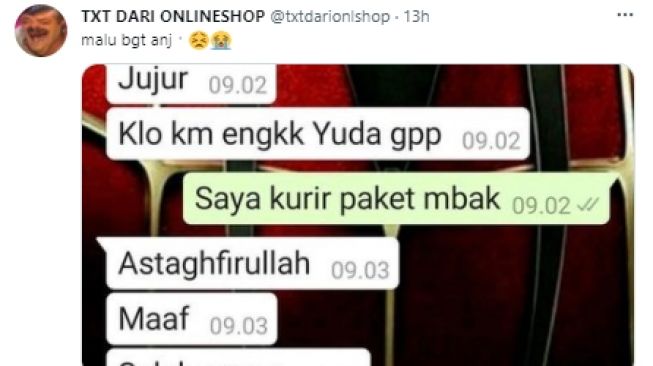 Penerima salah kirim ke kurir paket. (Twitter)