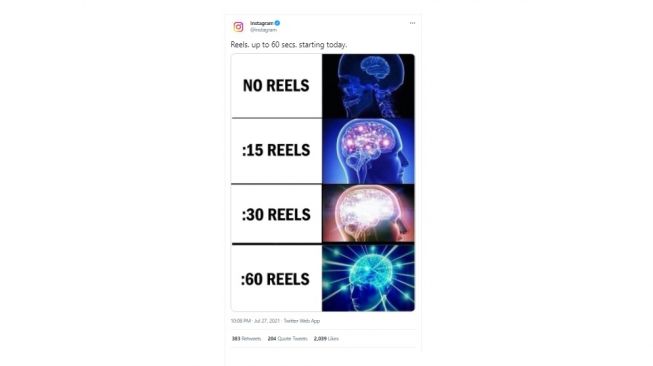 Update durasi Instagram Reels. [Twitter]