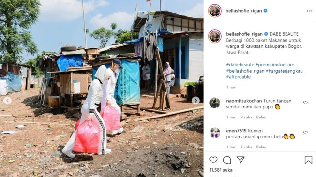 Bella Shofie bagikan seribu makanan ke warga terdampak pandemi. [Instagram]