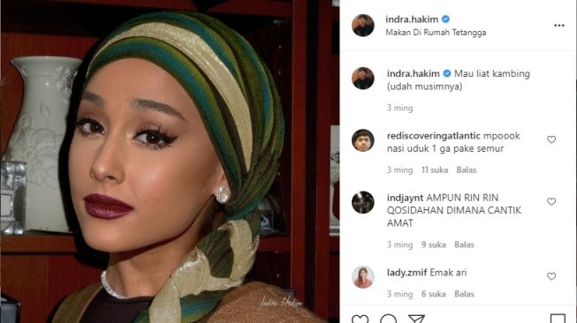 Potret kocak foto editan seleb Hollywood pakai jilbab. [Instagram/indra.hakim]