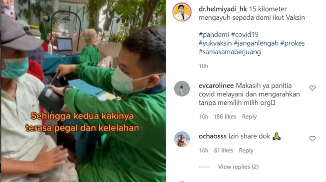 Kisah bapak tua yang rela mengayuh sepeda sejauh 15 kilometer demi mendapatkan vaksin (Instagram)