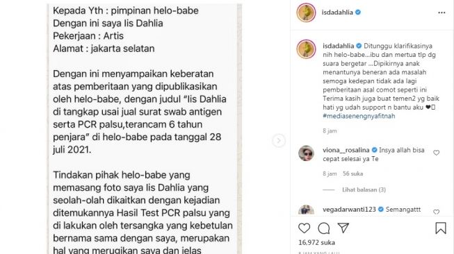 Unggahan Iis Dahlia [Instagram/@isdadahlia]